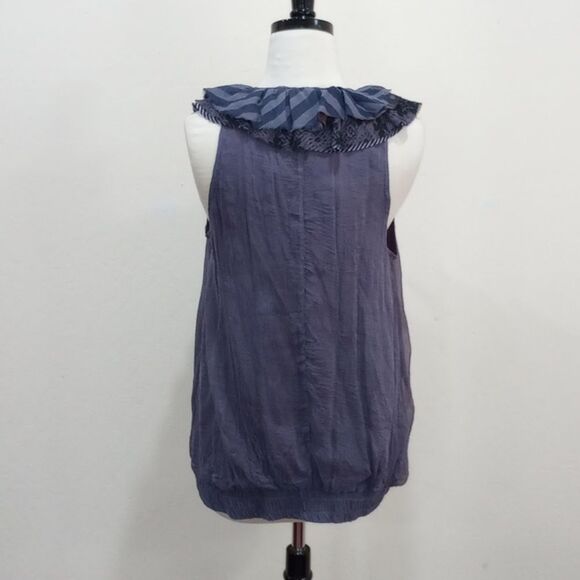 Elizabeth And James Purple Silk Ruffled Sleeveless Blouse - Size M - Picture 6 of 9